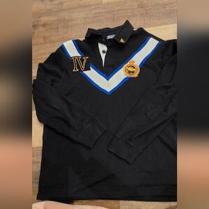 Ralph Lauren Polo Black Long Sleeve Shirt with Embroidered Team Crest